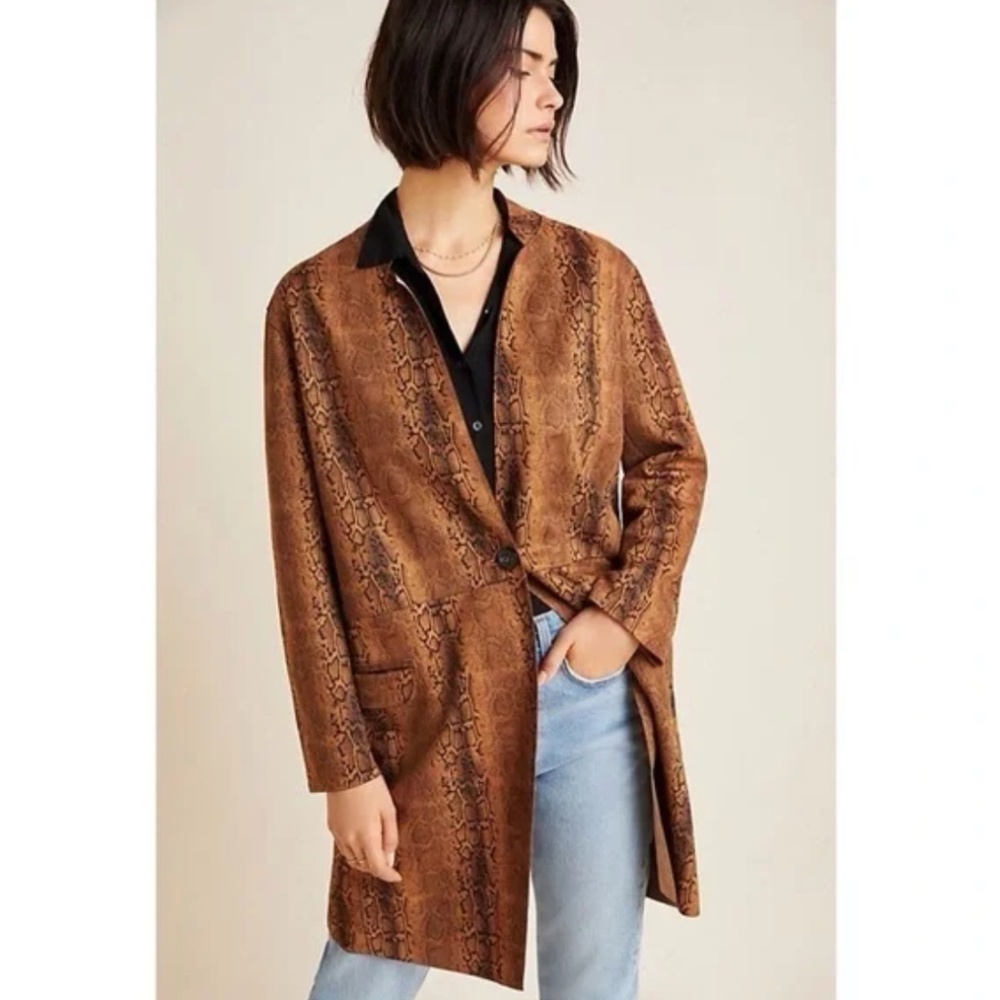Blank NYC Snake-Print Faux-Suede Trench Coat